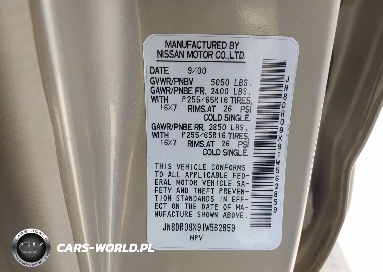 2001 Nissan Pathfinder Se VIN:JN8DR09X91W562859 - 9