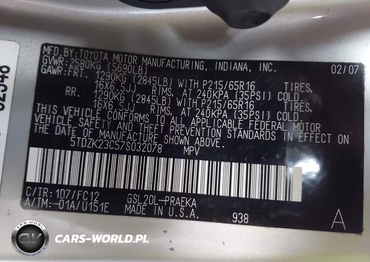 2007 Toyota Sienna Le VIN:5TDZK23C57S032078 - 9