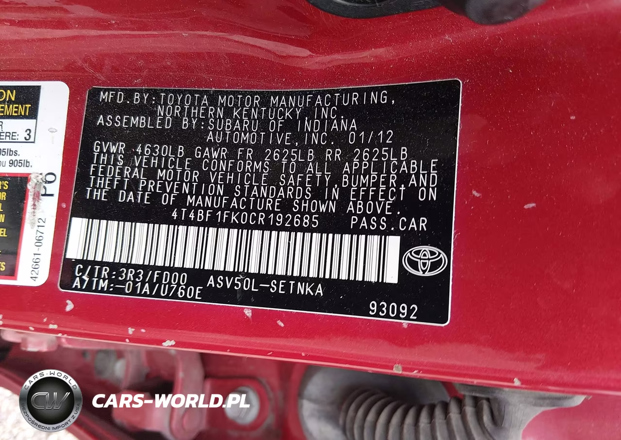 2012 Toyota Camry Le VIN:4T4BF1FK0CR192685 - 9