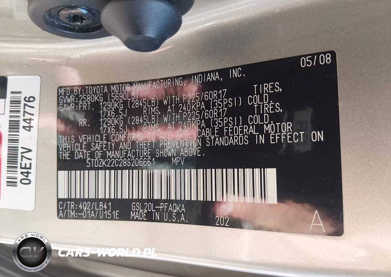 2008 Toyota Sienna Xle VIN:5TDZK22C28S206661 - 9
