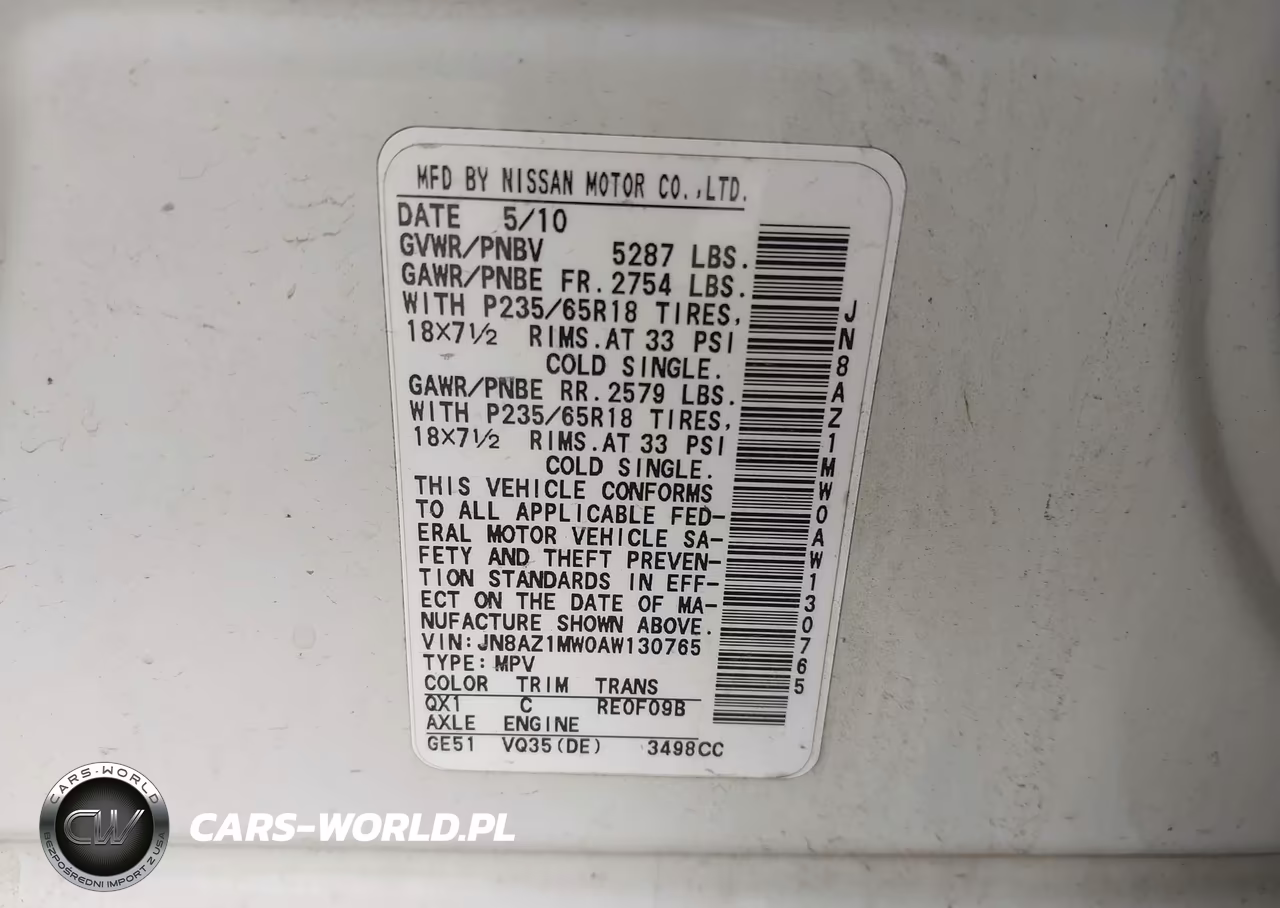 2010 Nissan Murano Sl VIN:JN8AZ1MW0AW130765 - 9