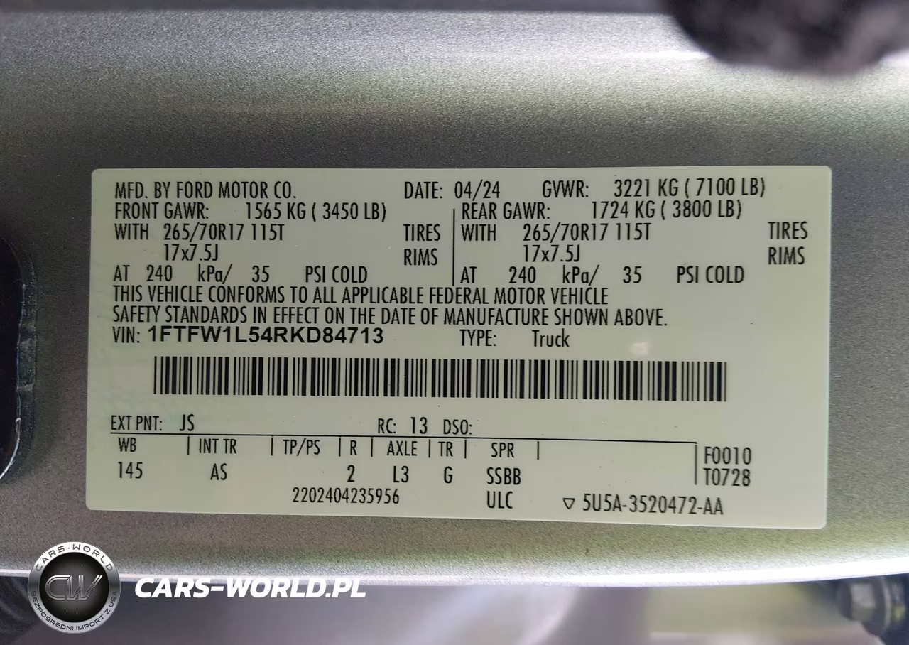 2024 Ford F-150 Xl VIN:1FTFW1L54RKD84713 - 9