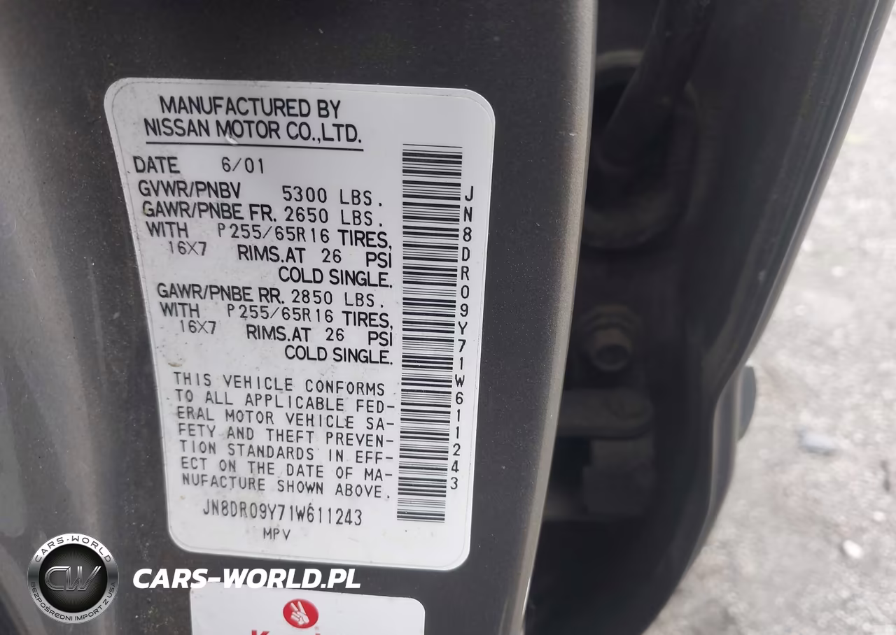 2001 Nissan Pathfinder Le VIN:JN8DR09Y71W611243 - 9