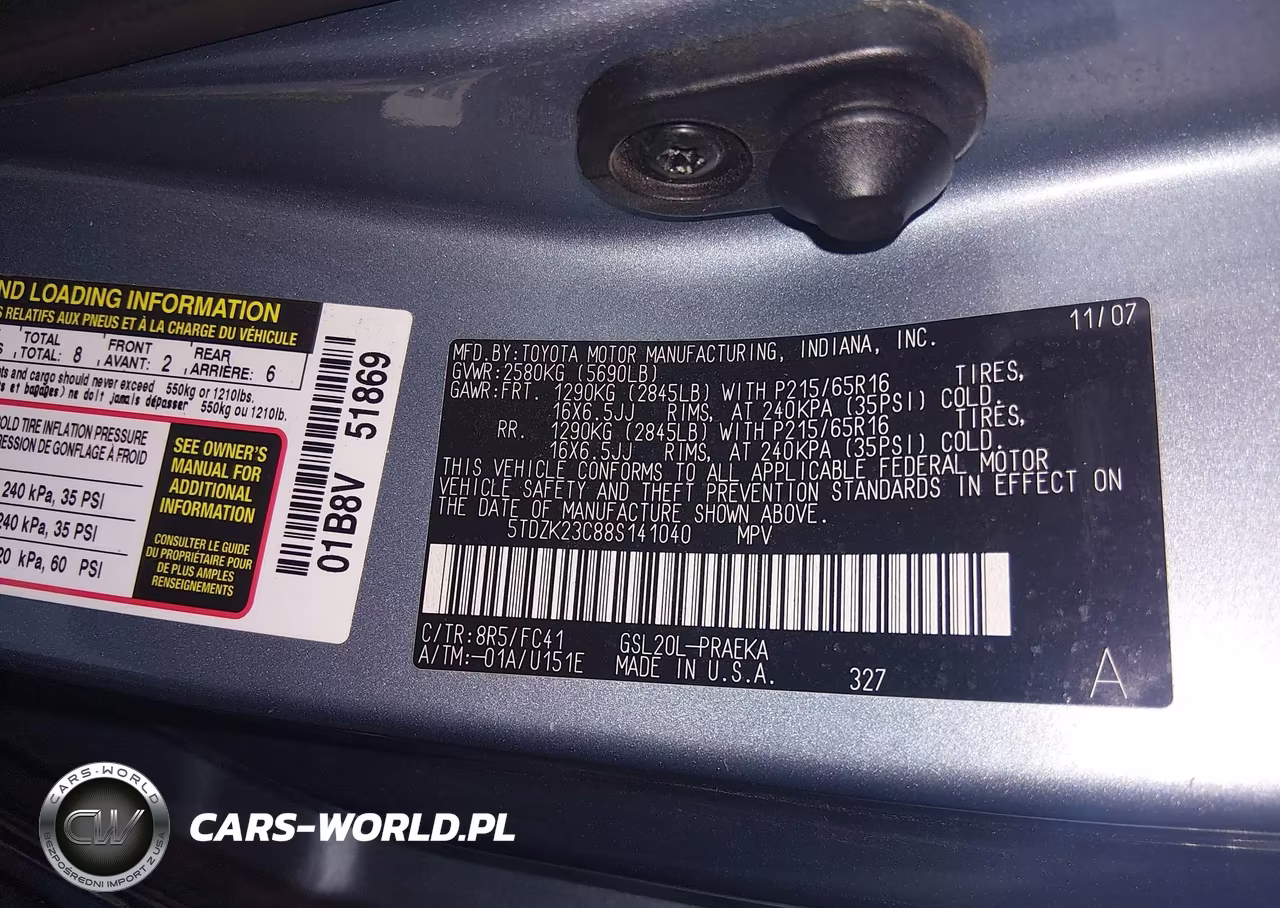 2008 Toyota Sienna Le VIN:5TDZK23C88S141040 - 9