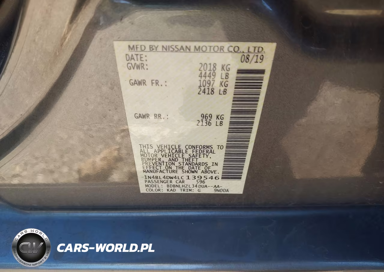 2020 Nissan Altima Sv Intelligent Awd VIN:1N4BL4DW4LC139546 - 9