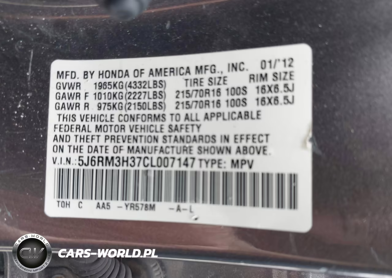 2012 Honda Cr-V Lx VIN:5J6RM3H37CL007147 - 9