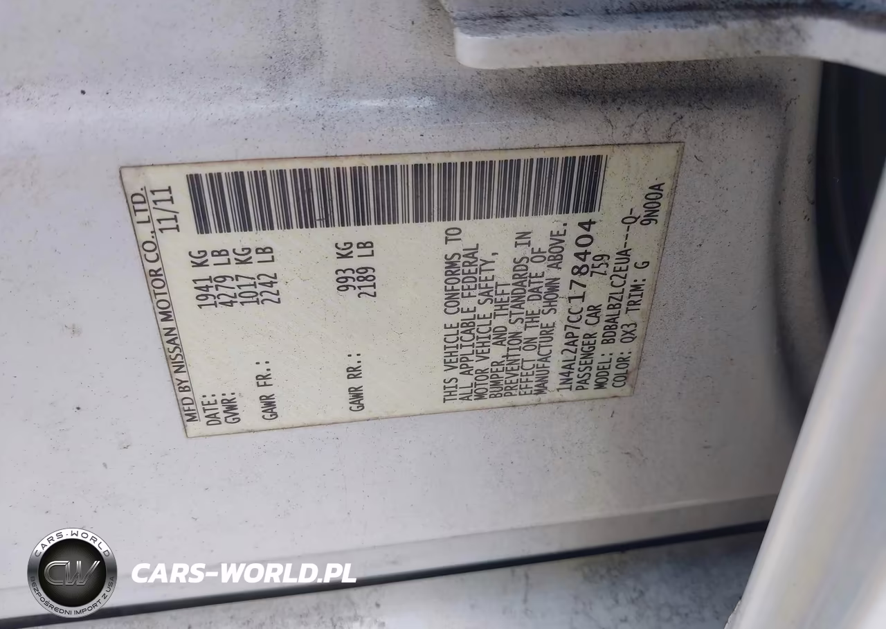 2012 Nissan Altima 2.5 S VIN:1N4AL2AP7CC178404 - 9
