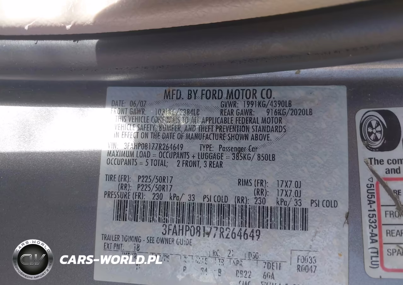 2007 Ford Fusion Sel VIN:3FAHP08177R264649 - 9