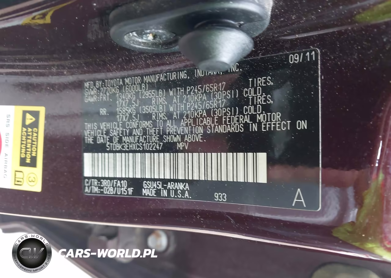 2012 Toyota Highlander Base V6 VIN:5TDBK3EHXCS102247 - 9