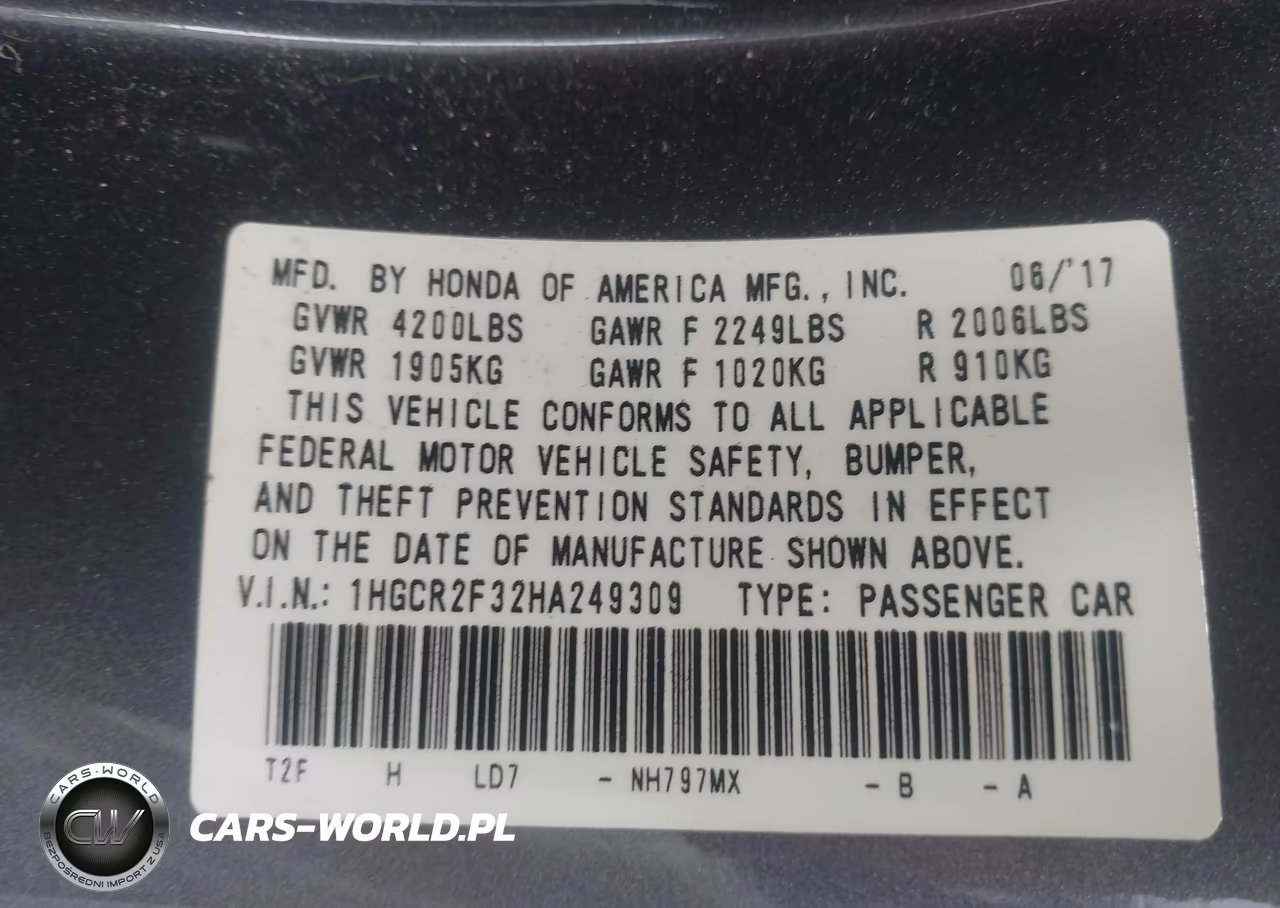 2017 Honda Accord Lx VIN:1HGCR2F32HA249309 - 9