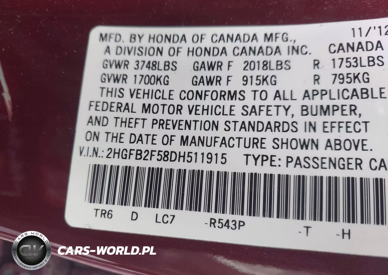 2013 Honda Civic Lx VIN:2HGFB2F58DH511915 - 9