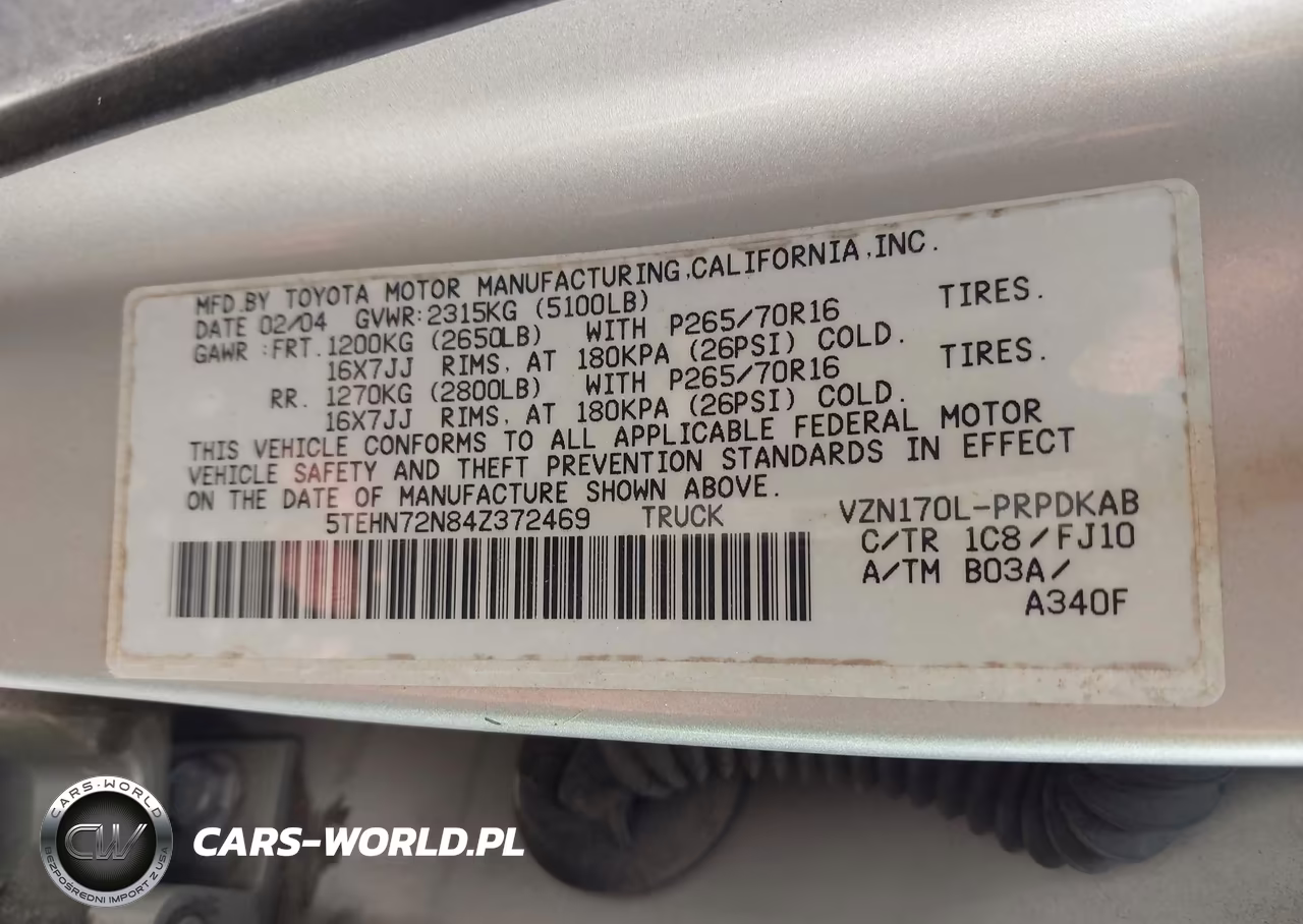 2004 Toyota Tacoma Base V6 VIN:5TEHN72N84Z372469 - 9