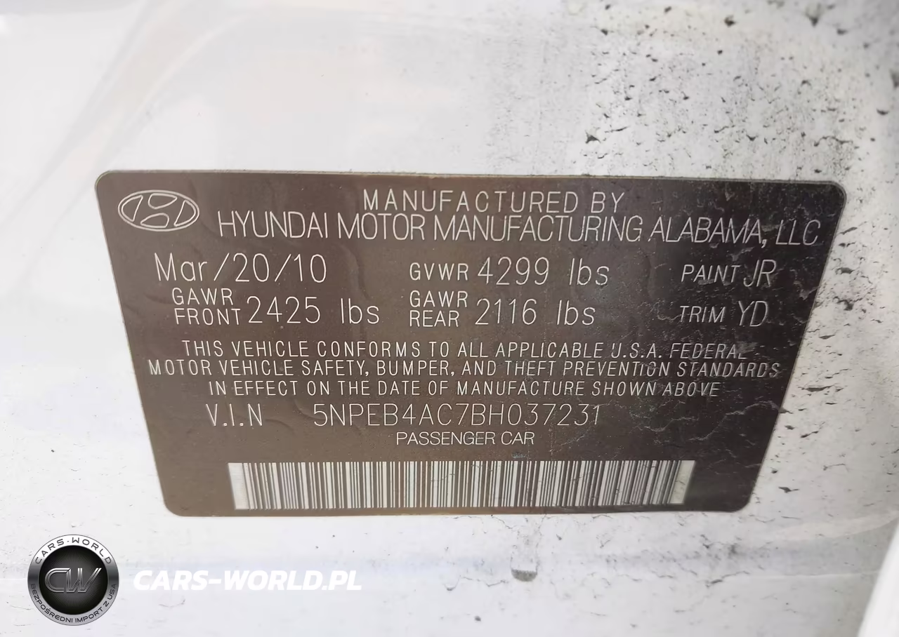 2011 Hyundai Sonata Gls VIN:5NPEB4AC7BH037231 - 9