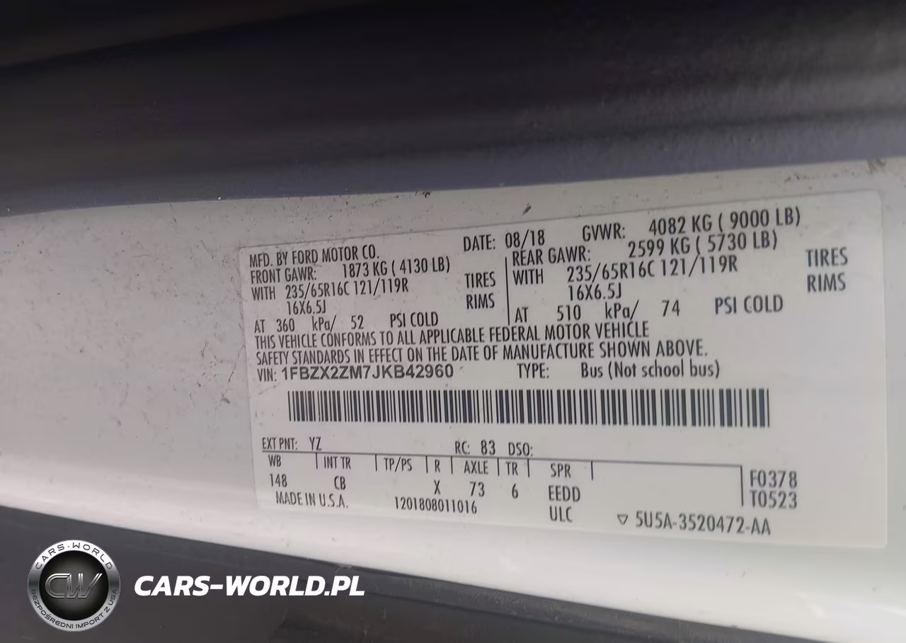 2018 Ford Transit-350 Xl VIN:1FBZX2ZM7JKB42960 - 9