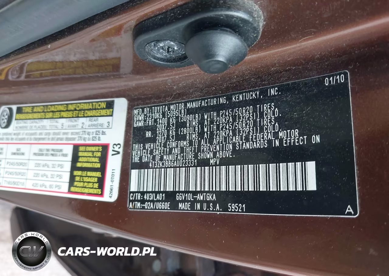2010 Toyota Venza Base V6 VIN:4T3ZK3BB6AU023331 - 9