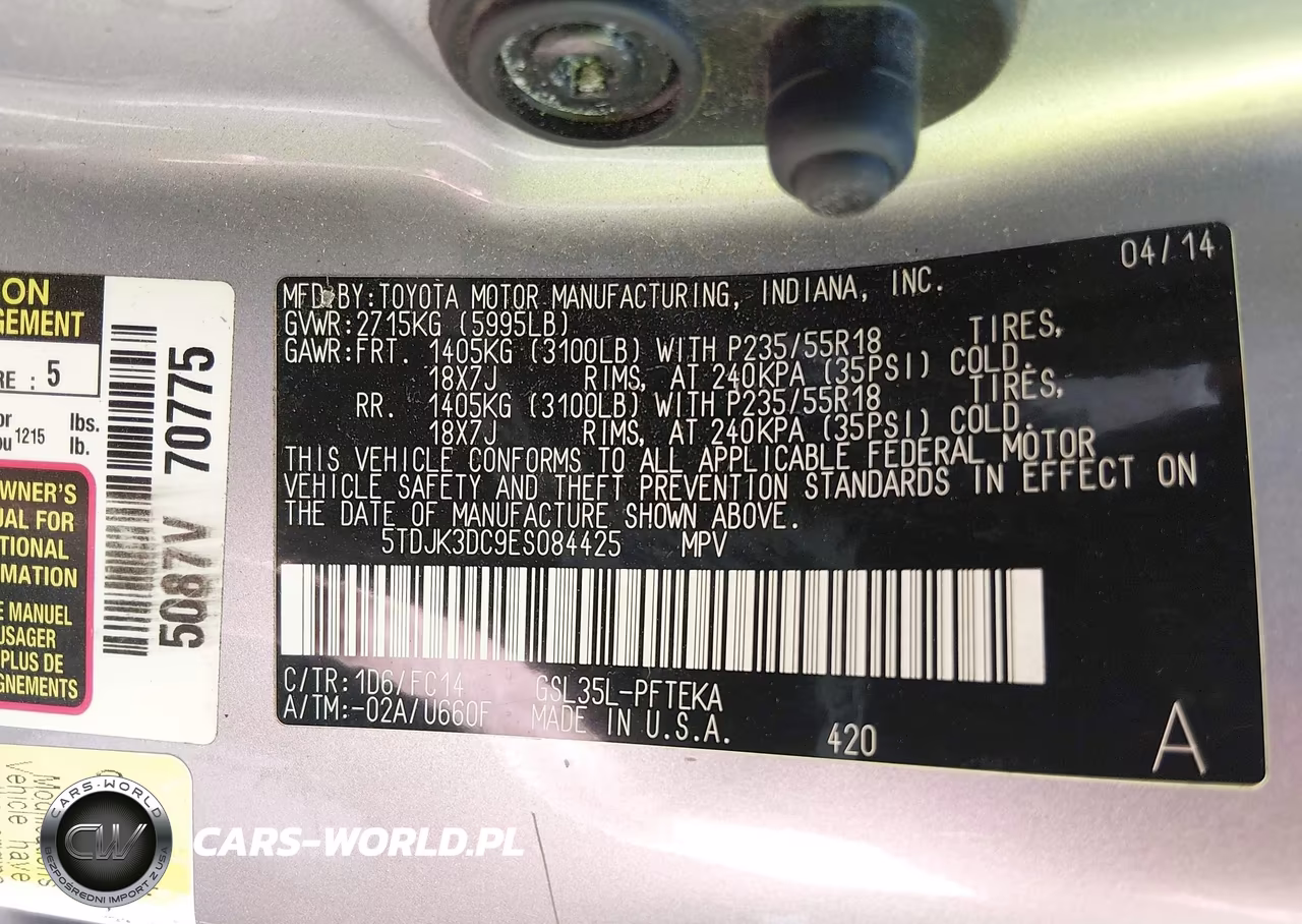 2014 Toyota Sienna Le 7 Passenger VIN:5TDJK3DC9ES084425 - 9