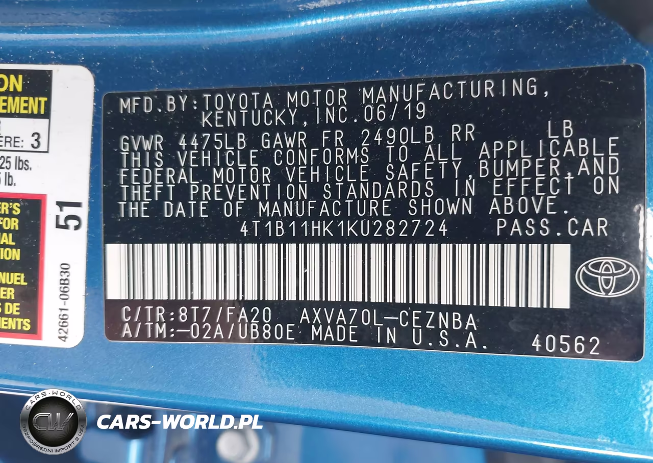 2019 Toyota Camry Le VIN:4T1B11HK1KU282724 - 9