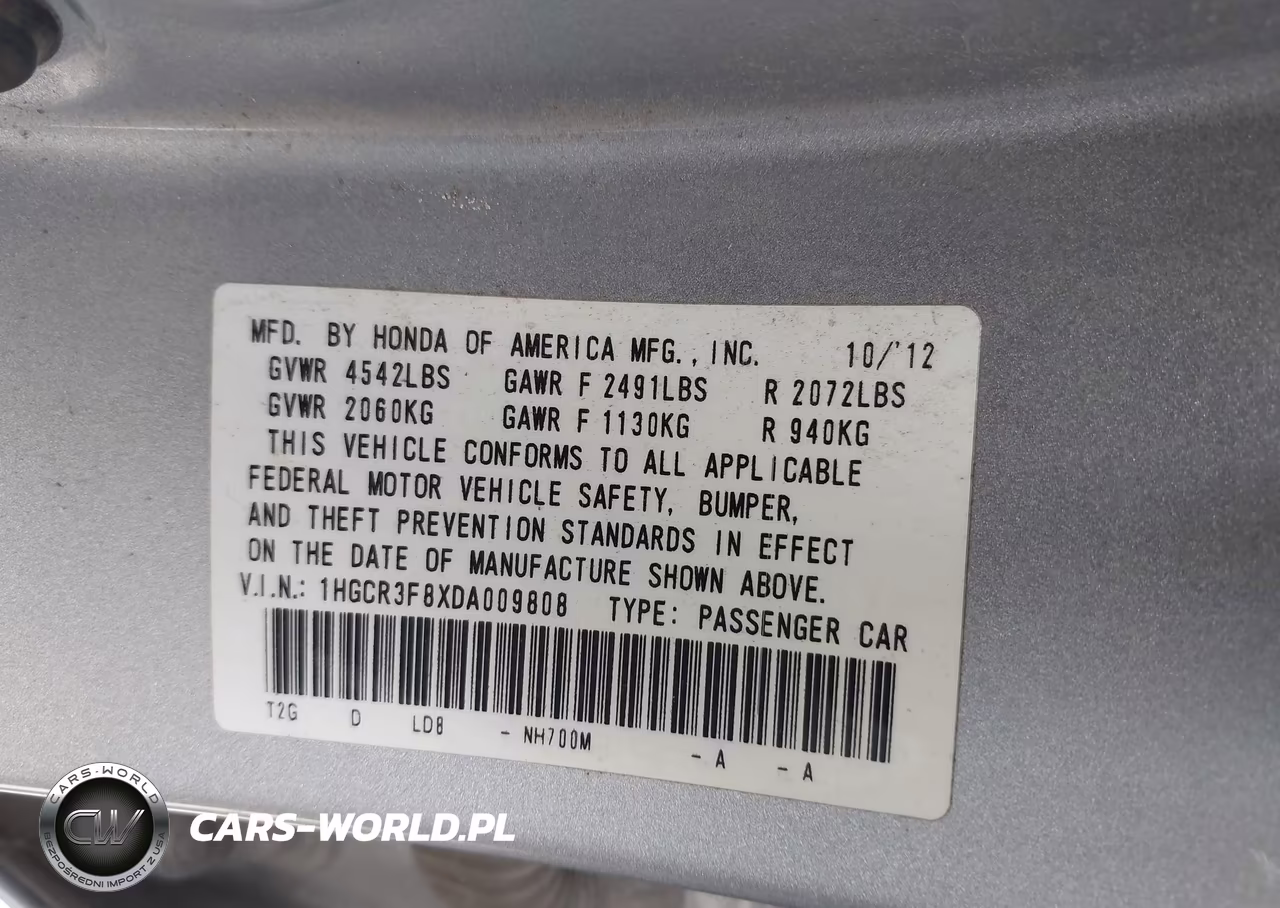 2013 Honda Accord Ex-L V-6 VIN:1HGCR3F8XDA009808 - 9