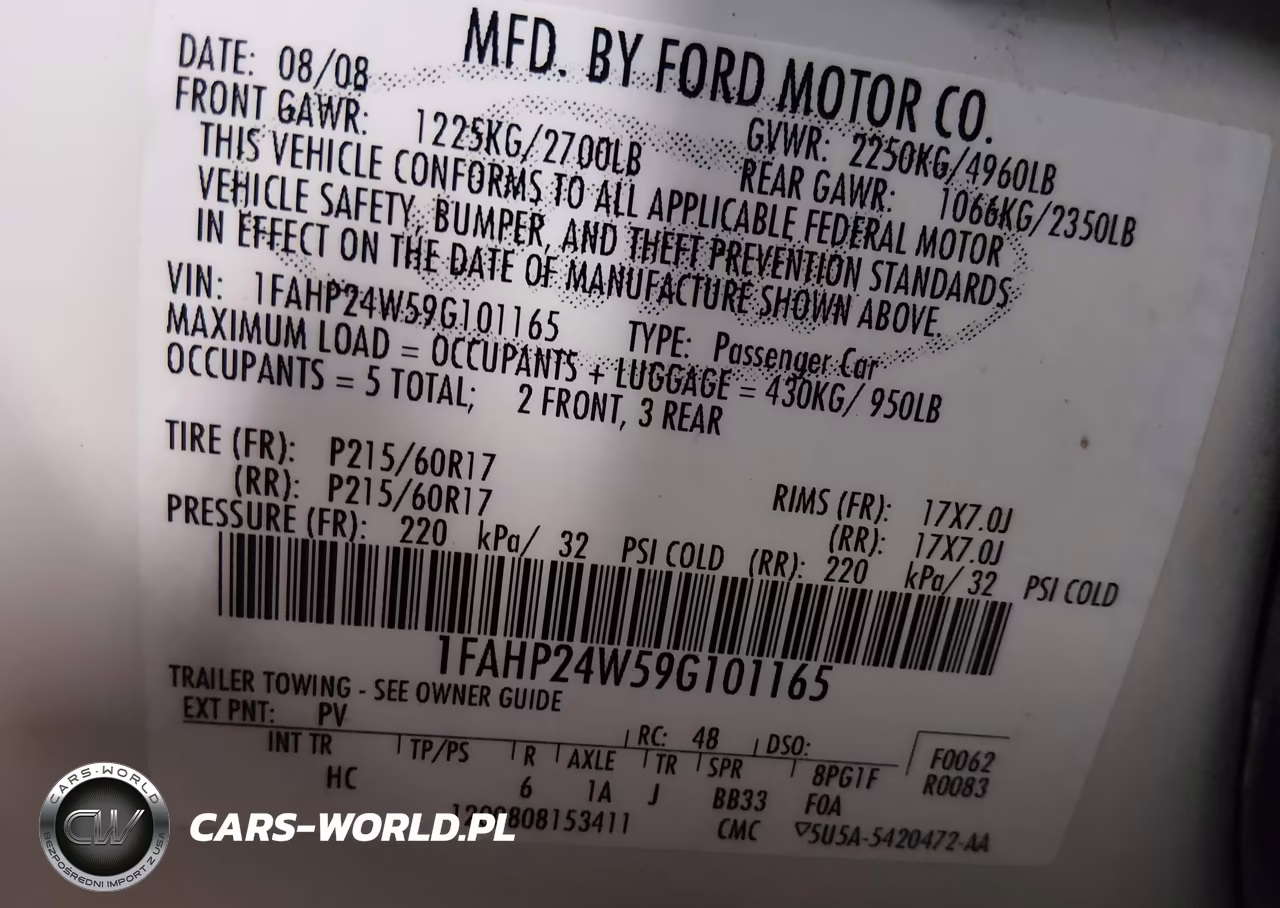 2009 Ford Taurus Sel VIN:1FAHP24W59G101165 - 9