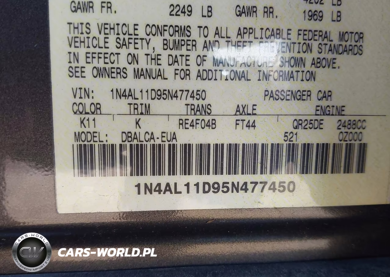 2005 Nissan Altima 2.5 S VIN:1N4AL11D95N477450 - 9