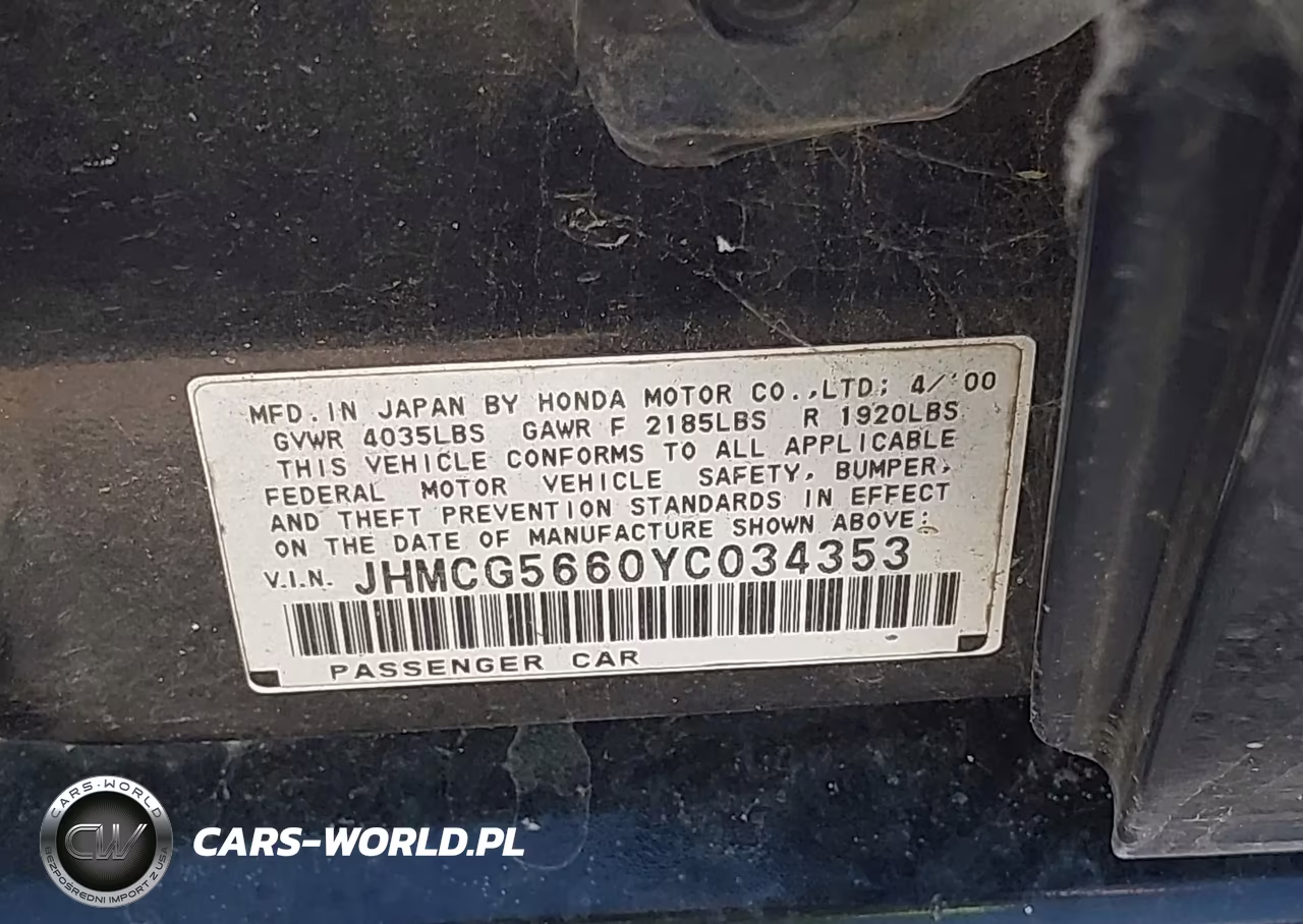 2000 Honda Accord 2.3 Ex VIN:JHMCG5660YC034353 - 9