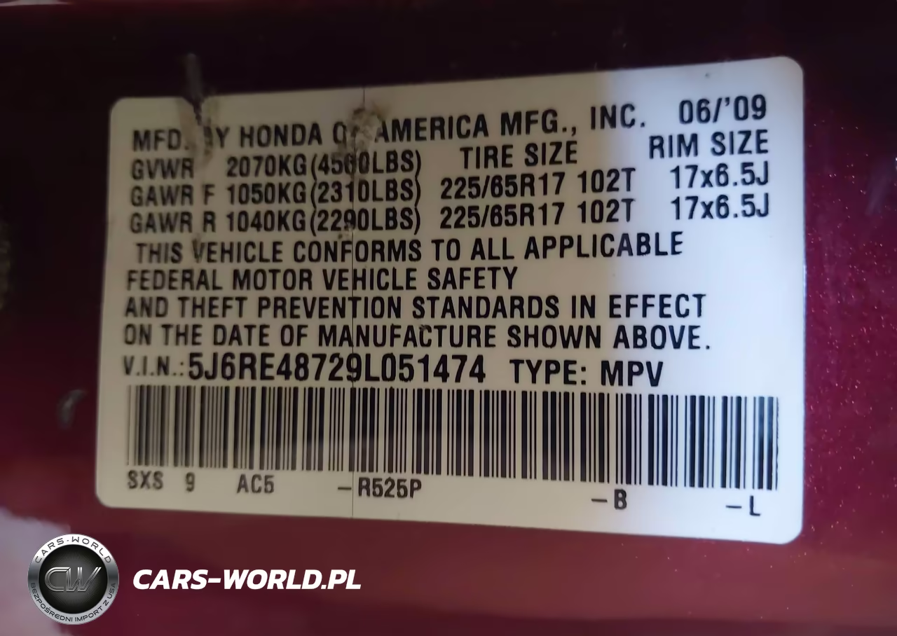 2009 Honda Cr-V Ex-L VIN:5J6RE48729L051474 - 9