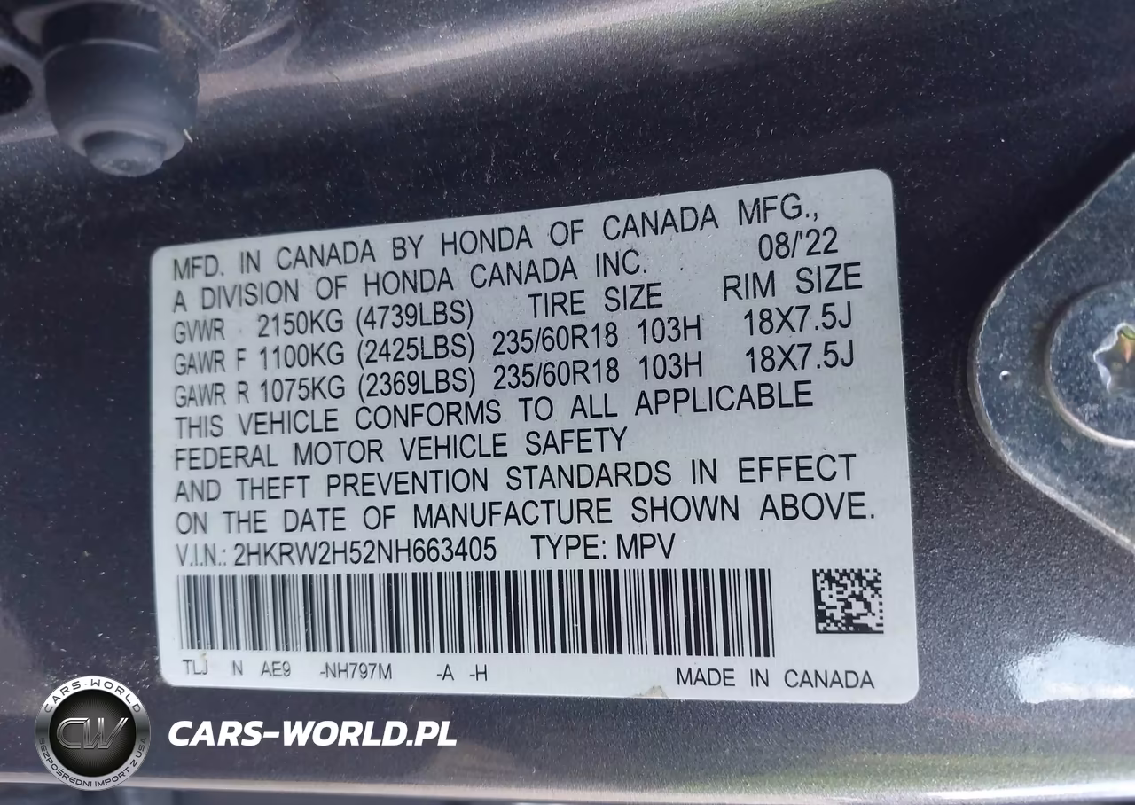 2022 Honda Cr-V Ex VIN:2HKRW2H52NH663405 - 9