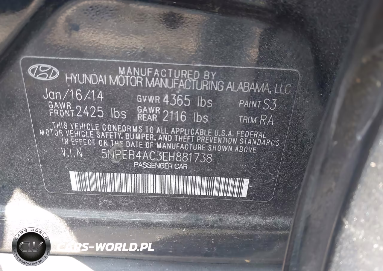 2014 Hyundai Sonata Gls VIN:5NPEB4AC3EH881738 - 9