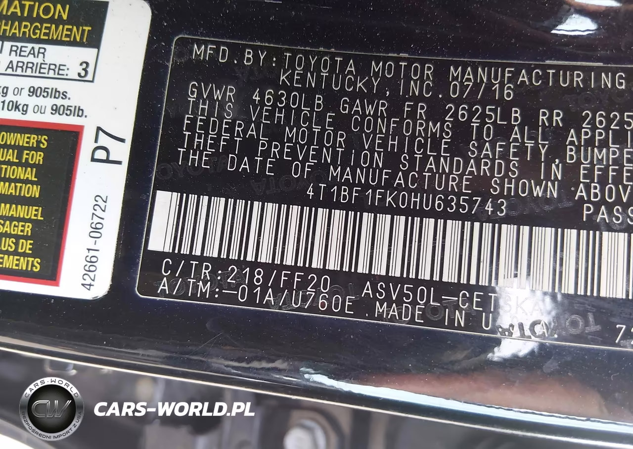 2017 Toyota Camry Se VIN:4T1BF1FK0HU635743 - 9