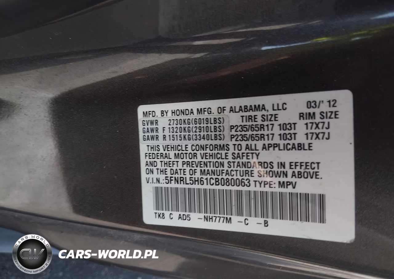 2012 Honda Odyssey Ex-L VIN:5FNRL5H61CB080063 - 9