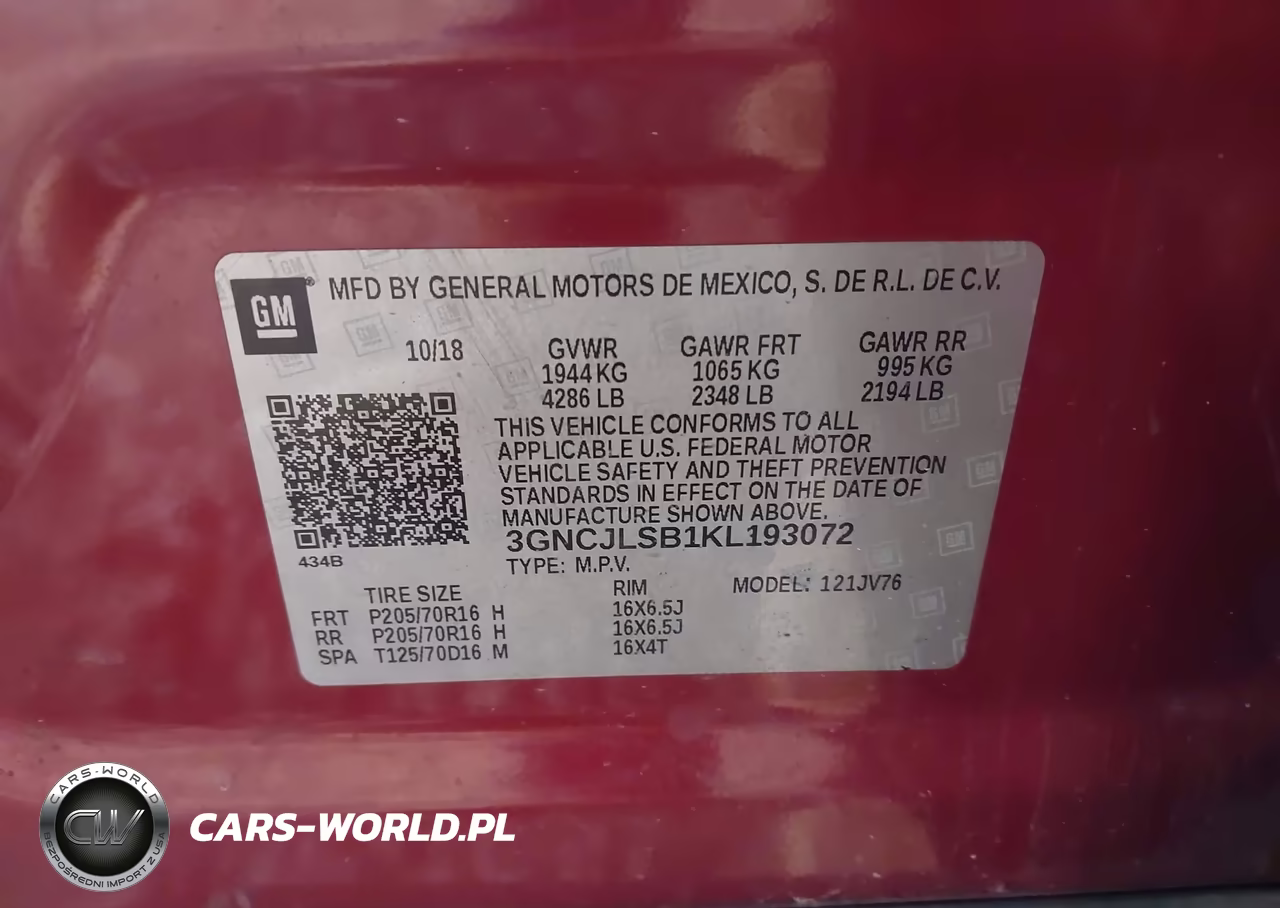 2019 Chevrolet Trax Lt VIN:3GNCJLSB1KL193072 - 9