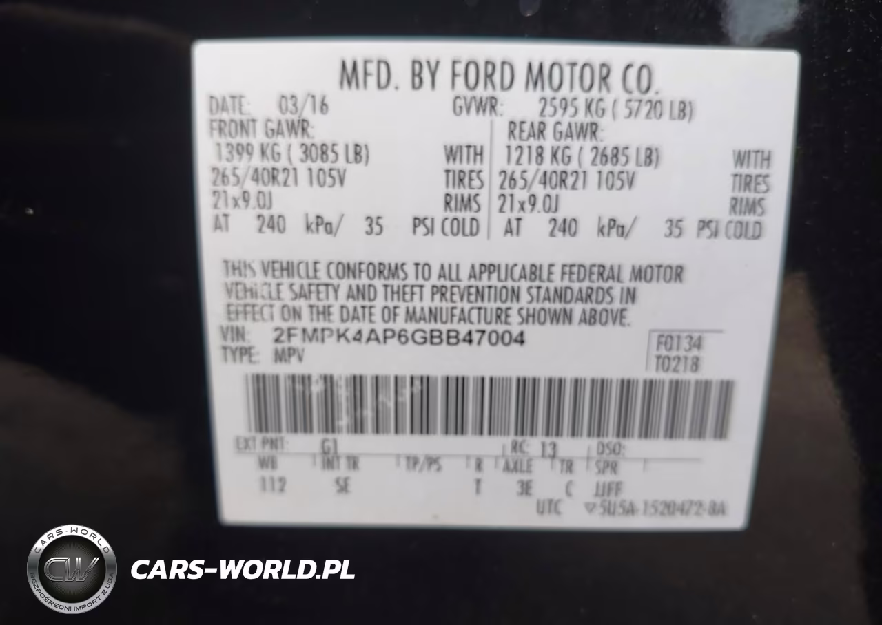 2016 Ford Edge Sport VIN:2FMPK4AP6GBB47004 - 9