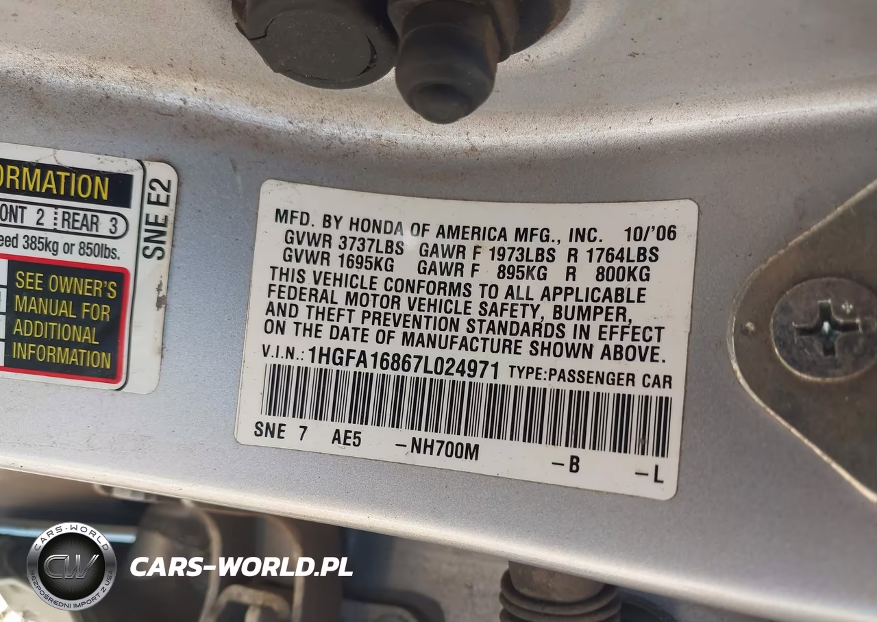 2007 Honda Civic Ex VIN:1HGFA16867L024971 - 9