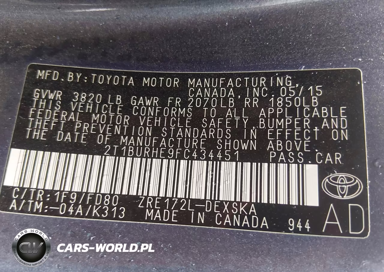2015 Toyota Corolla S Plus VIN:2T1BURHE9FC434451 - 9