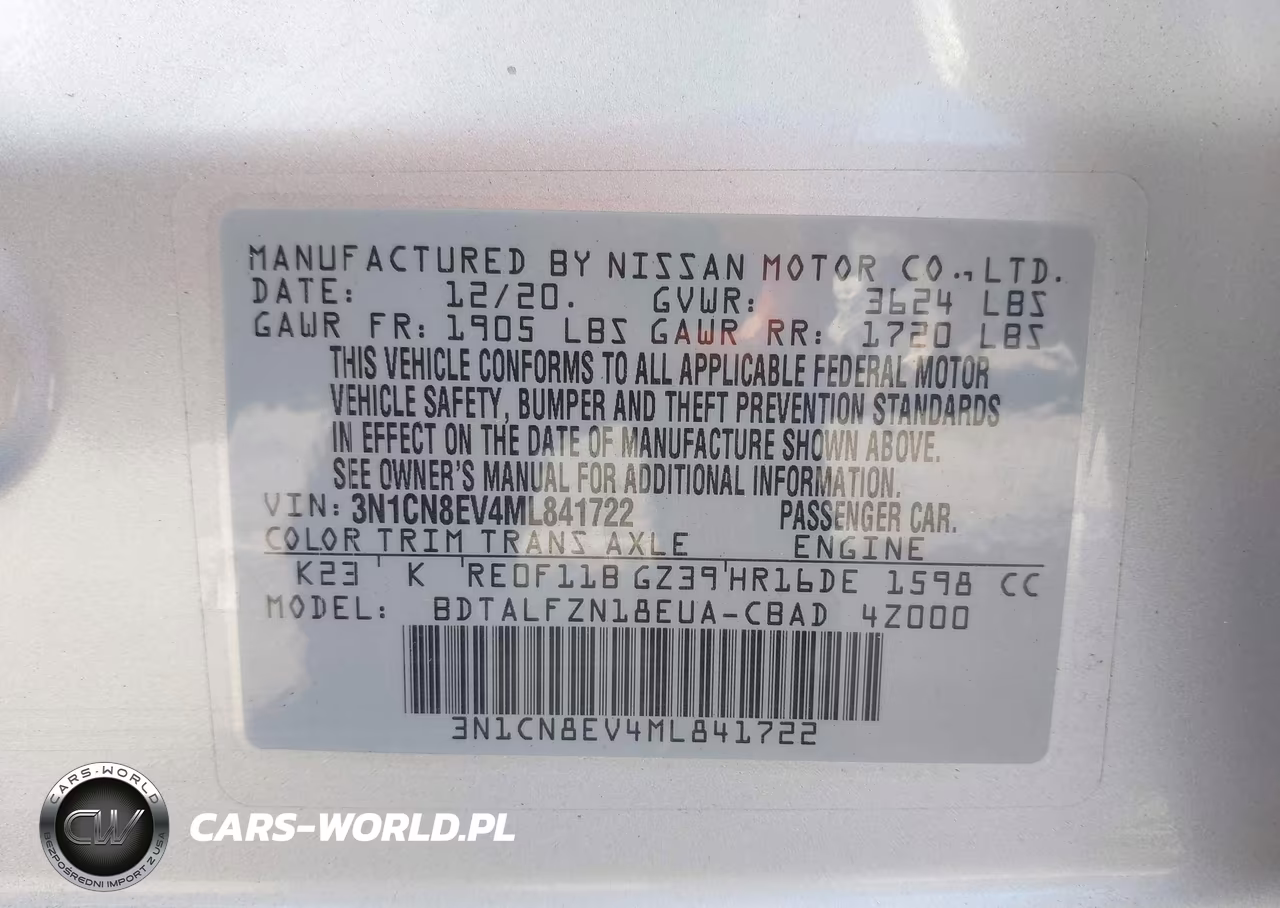 2021 Nissan Versa Sv Xtronic Cvt VIN:3N1CN8EV4ML841722 - 9