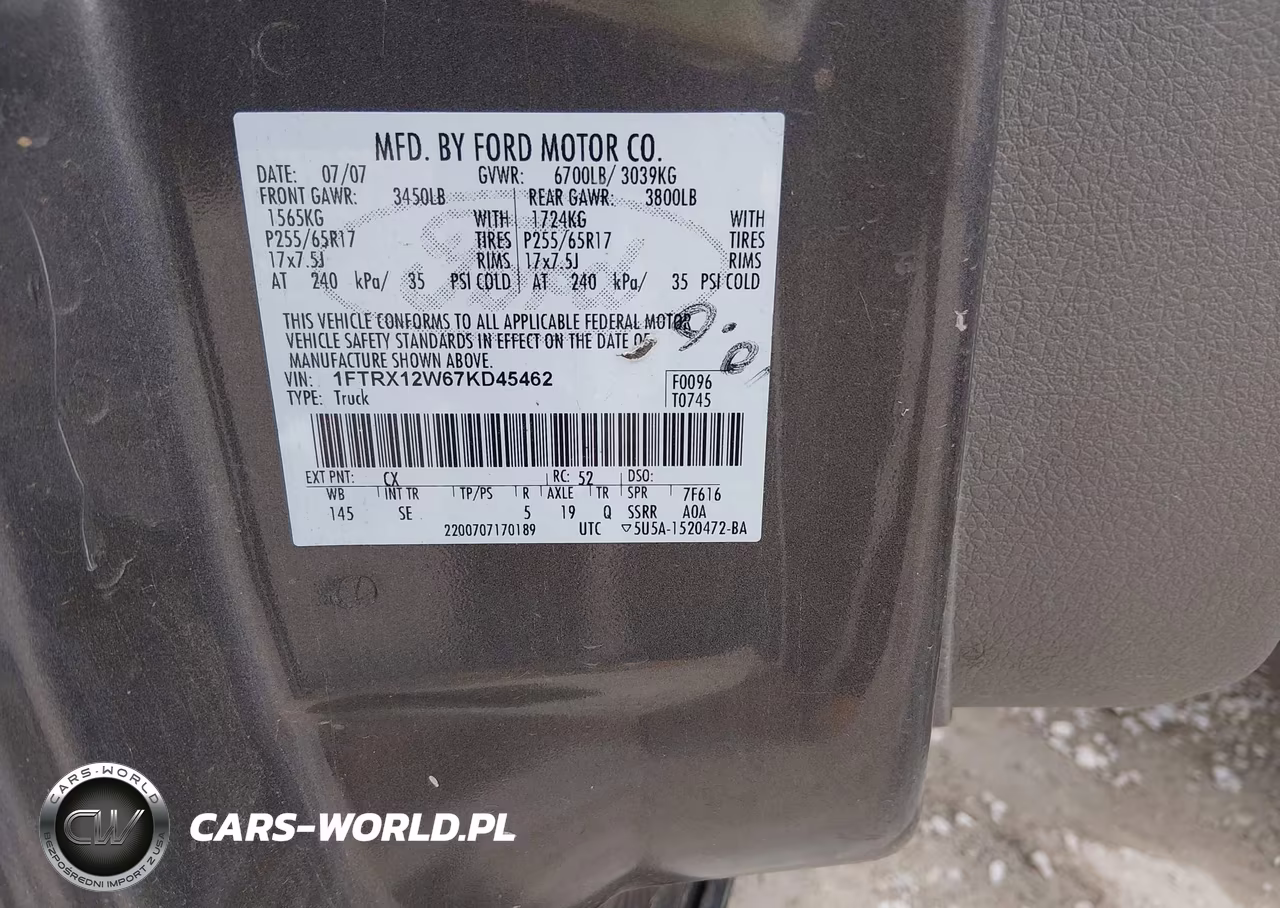 2007 Ford F-150 Stx-Xl-Xlt VIN:1FTRX12W67KD45462 - 9