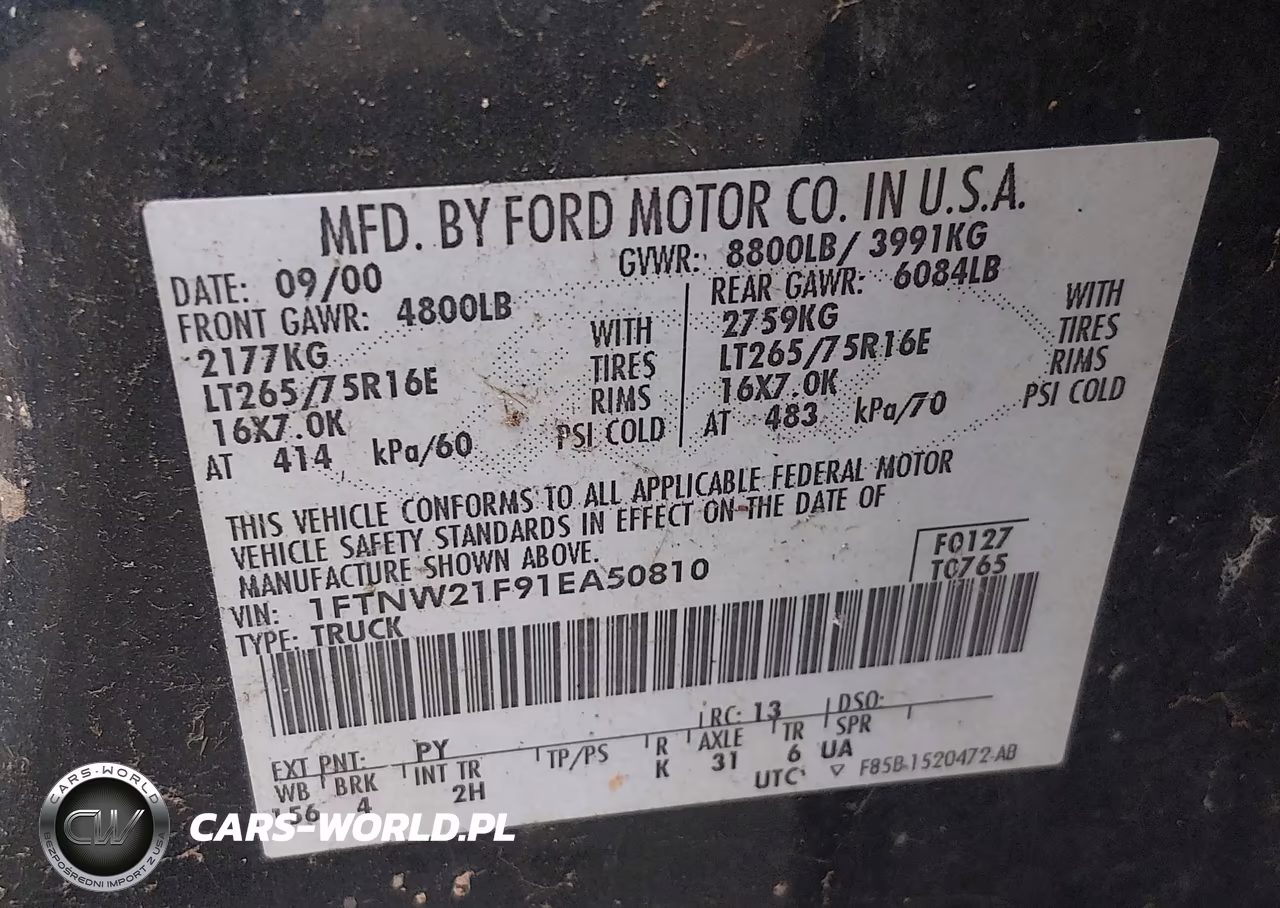 2001 Ford F-250 Lariat-Xl-Xlt VIN:1FTNW21F91EA50810 - 9