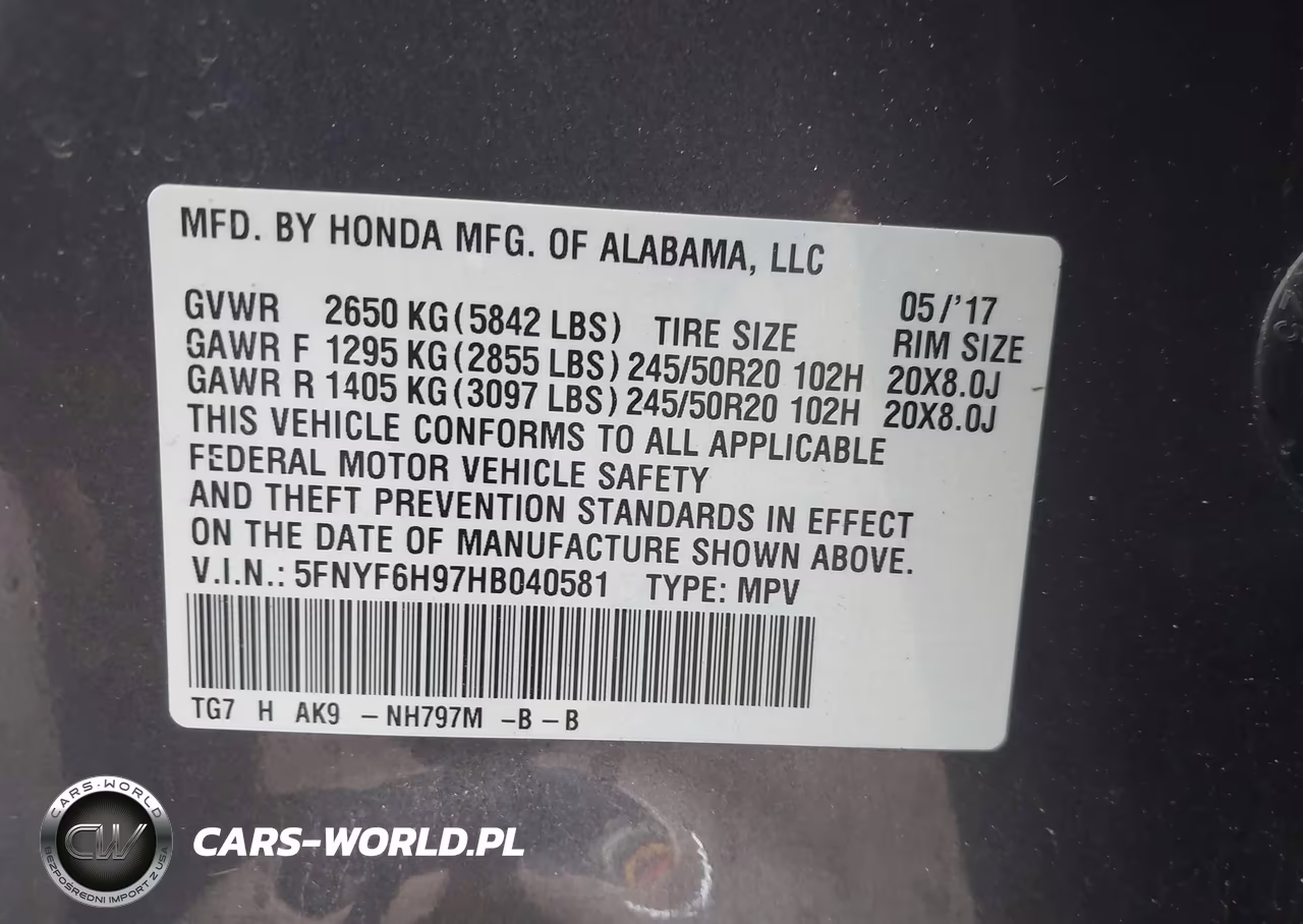 2017 Honda Pilot Touring VIN:5FNYF6H97HB040581 - 9