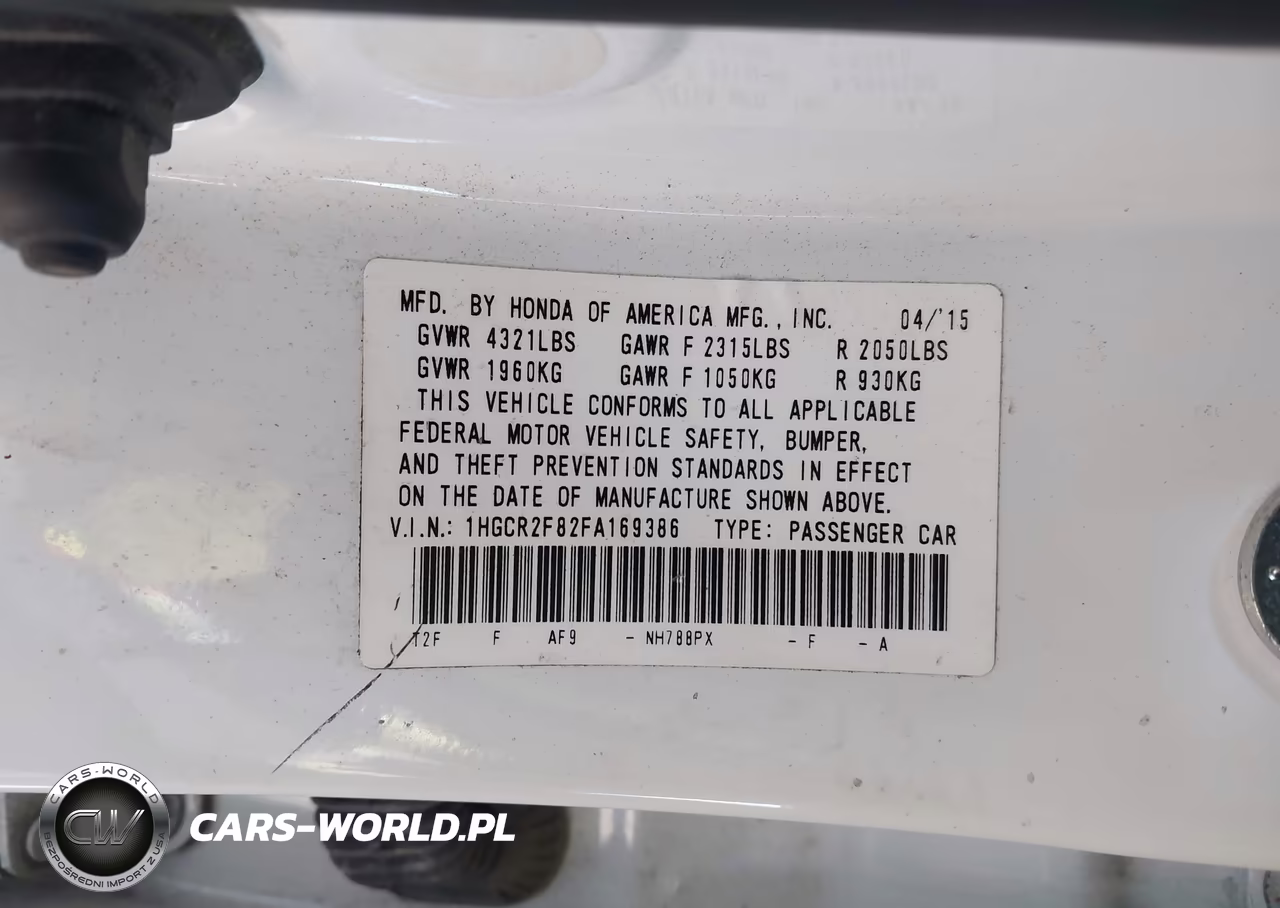 2015 Honda Accord Ex-L VIN:1HGCR2F82FA169386 - 9