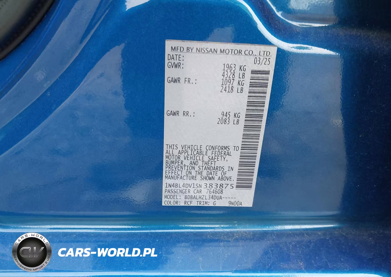 2025 Nissan Altima Sv Fwd VIN:1N4BL4DV1SN383875 - 9