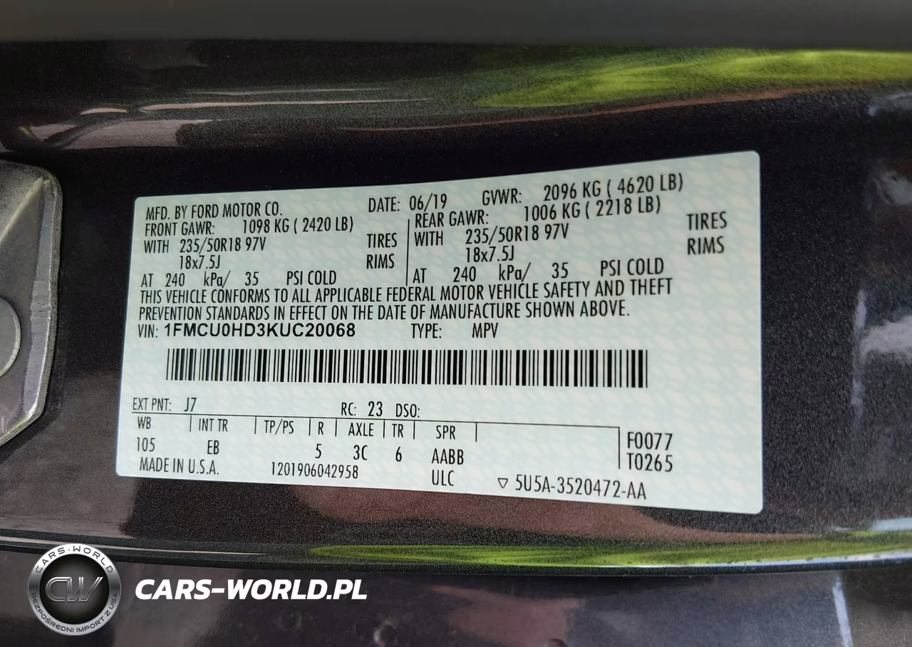2019 Ford Escape Sel VIN:1FMCU0HD3KUC20068 - 9