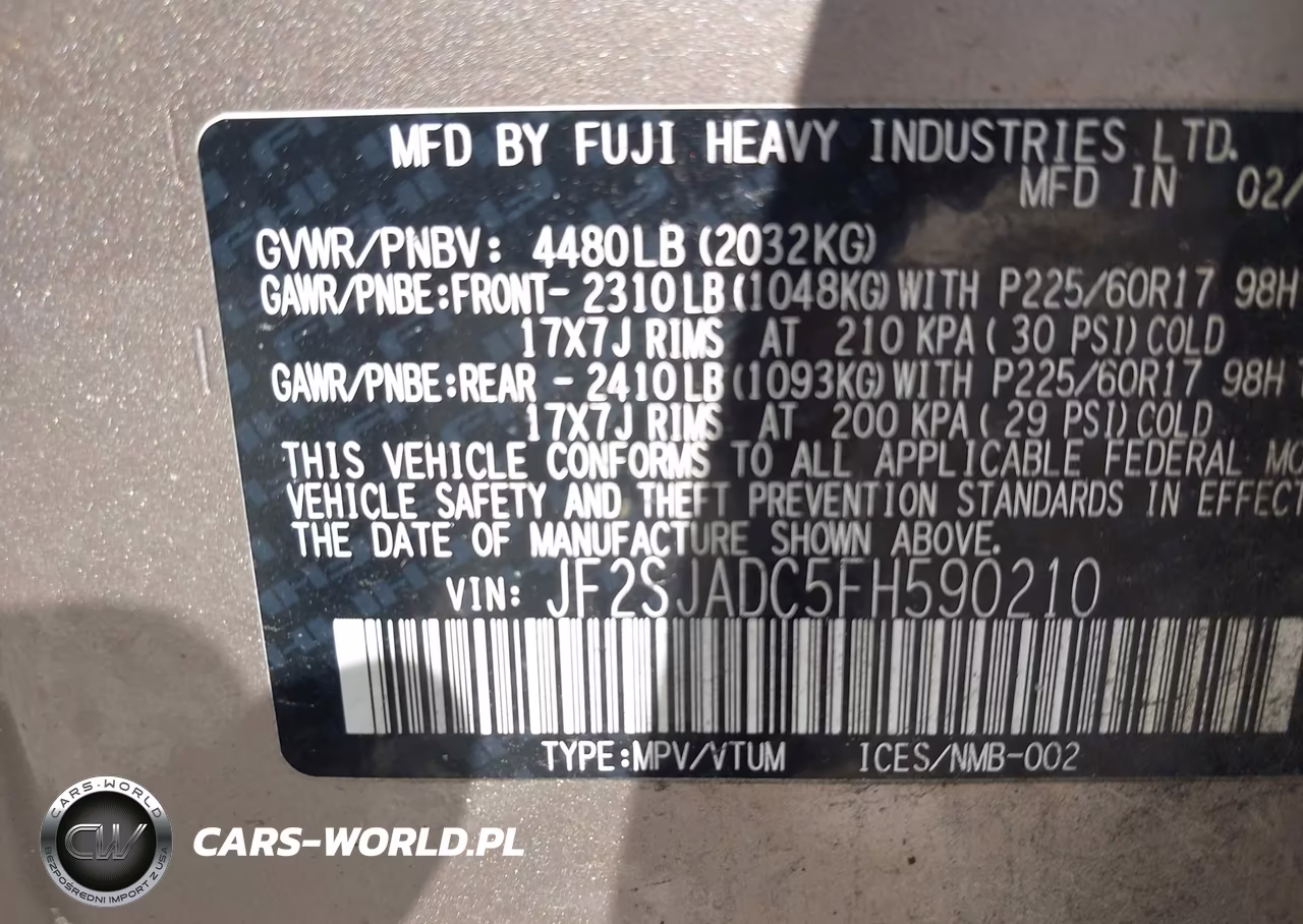 2015 Subaru Forester 2.5I Premium VIN:JF2SJADC5FH590210 - 9