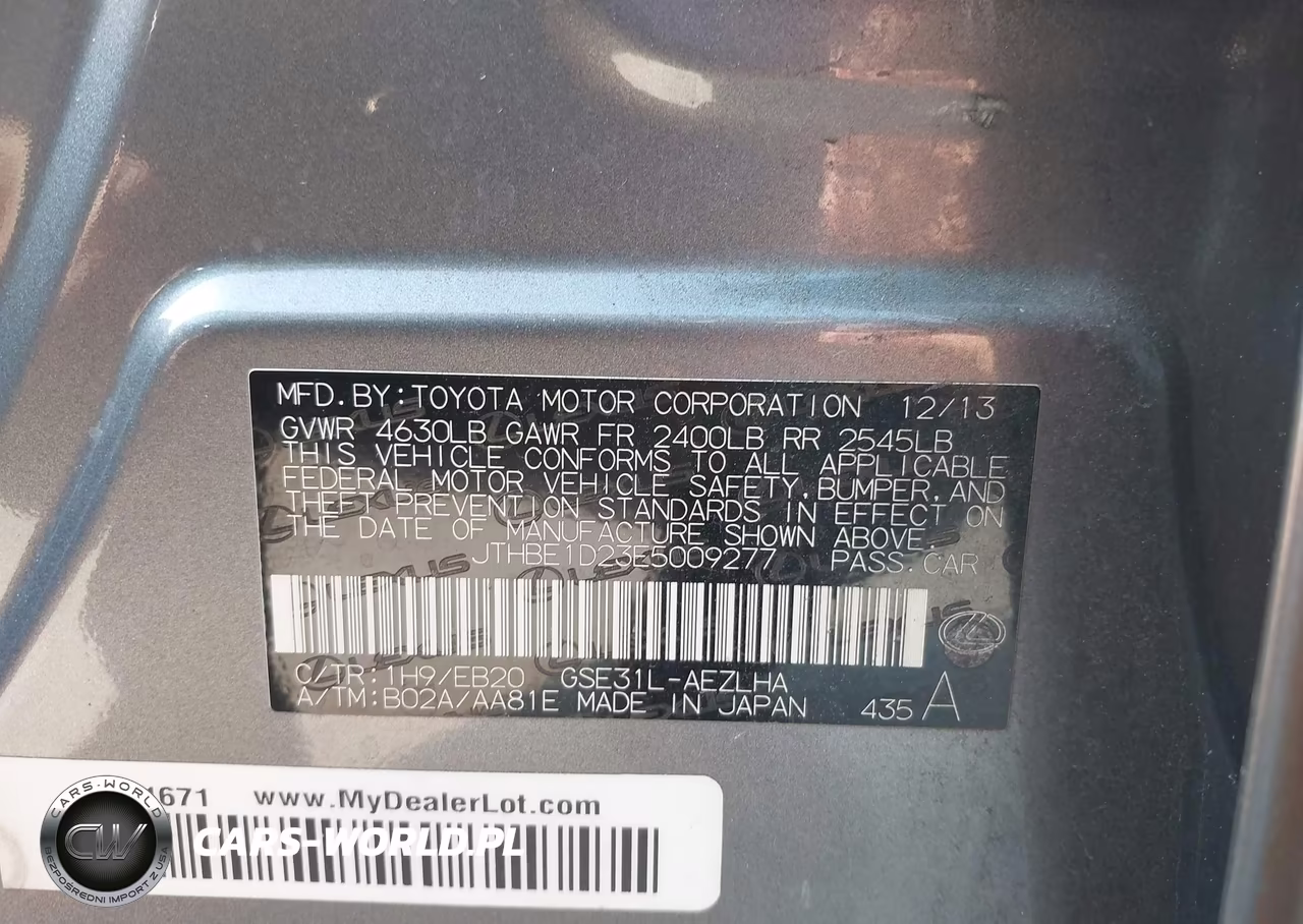 2014 Lexus Is 350 VIN:JTHBE1D23E5009277 - 9