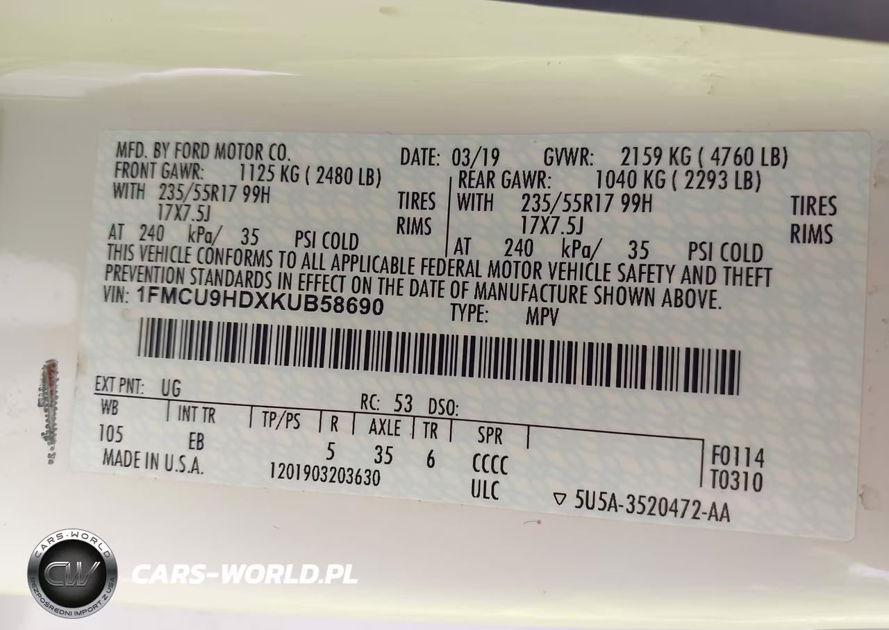 2019 Ford Escape Sel VIN:1FMCU9HDXKUB58690 - 9