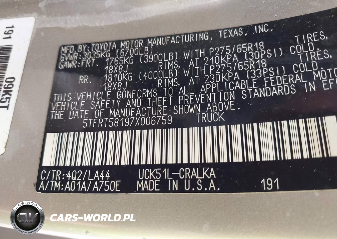 2007 Toyota Tundra Limited 4.7L V8 VIN:5TFRT58197X006759 - 9