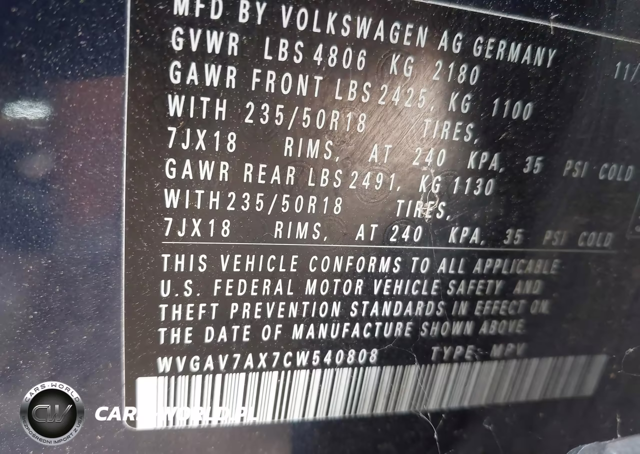 2012 Volkswagen Tiguan Se VIN:WVGAV7AX7CW540808 - 9