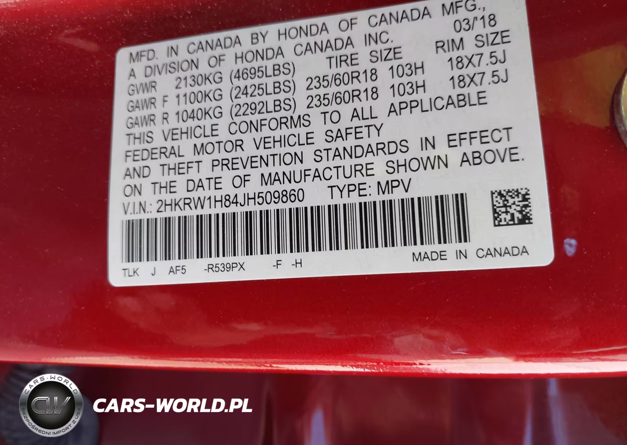 2018 Honda Cr-V Ex-L-Ex-L Navi VIN:2HKRW1H84JH509860 - 9
