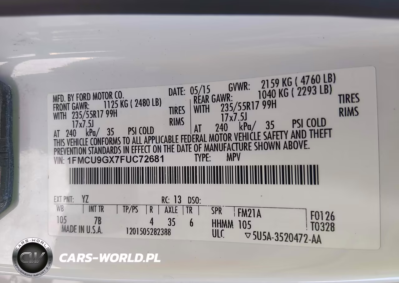 2015 Ford Escape Se VIN:1FMCU9GX7FUC72681 - 9
