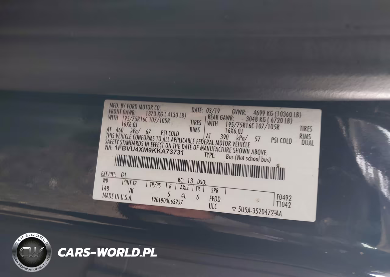 2019 Ford Transit-350 Xl VIN:1FBVU4XM9KKA73731 - 8