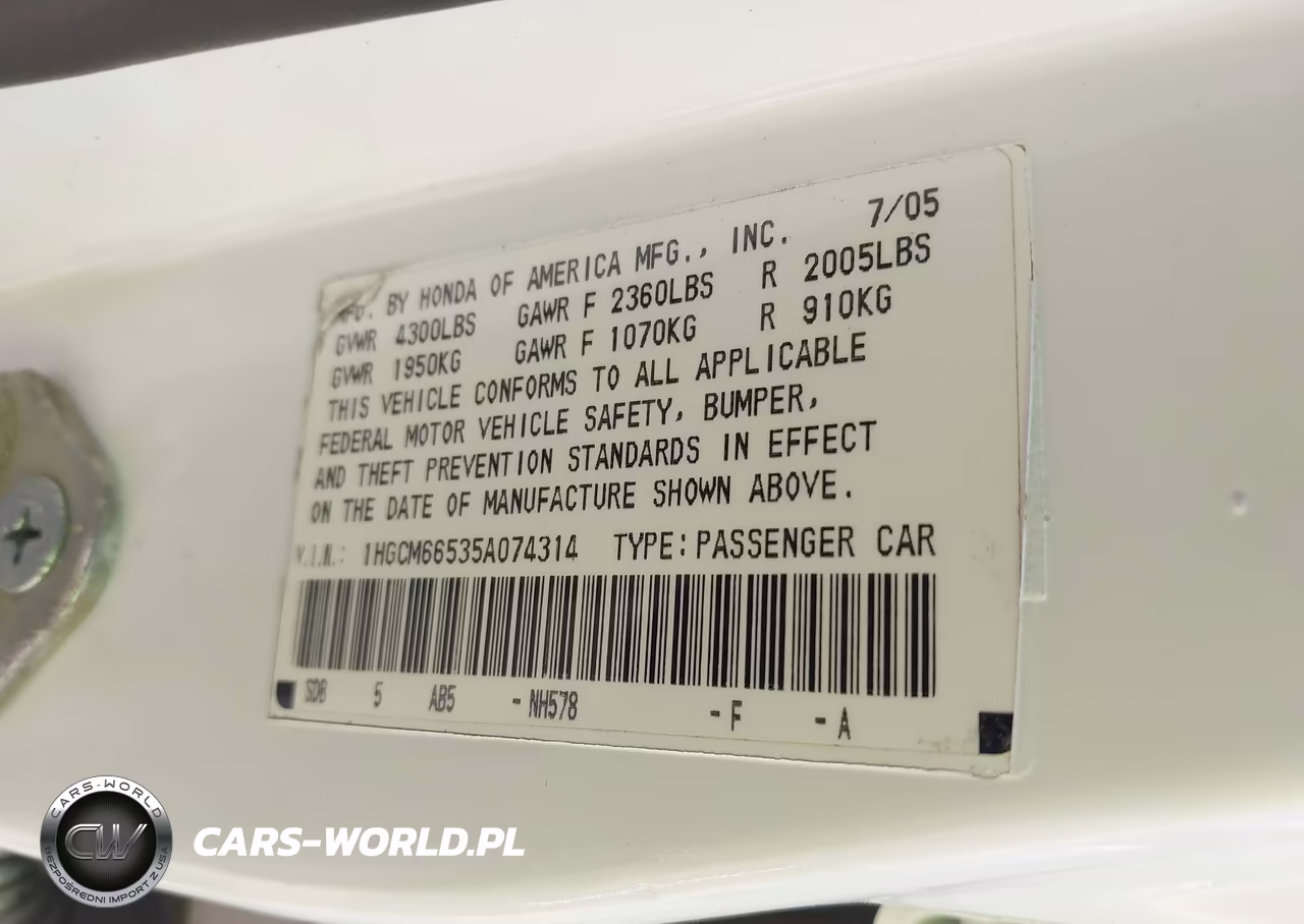 2005 Honda Accord 3.0 Ex VIN:1HGCM66535A074314 - 9